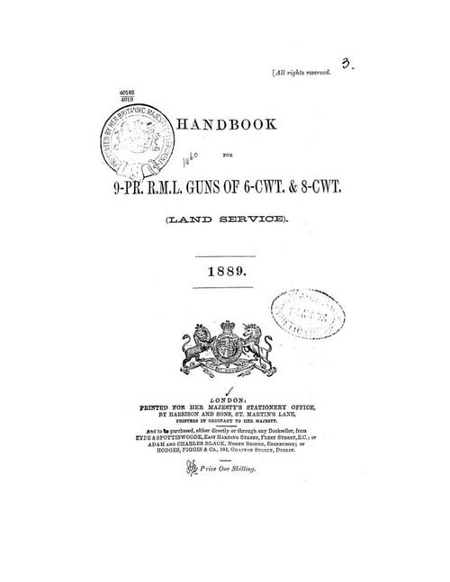 Handbook for 9-pr R.M.L. guns of 6 cwt and 8-cwt, land service (1889)